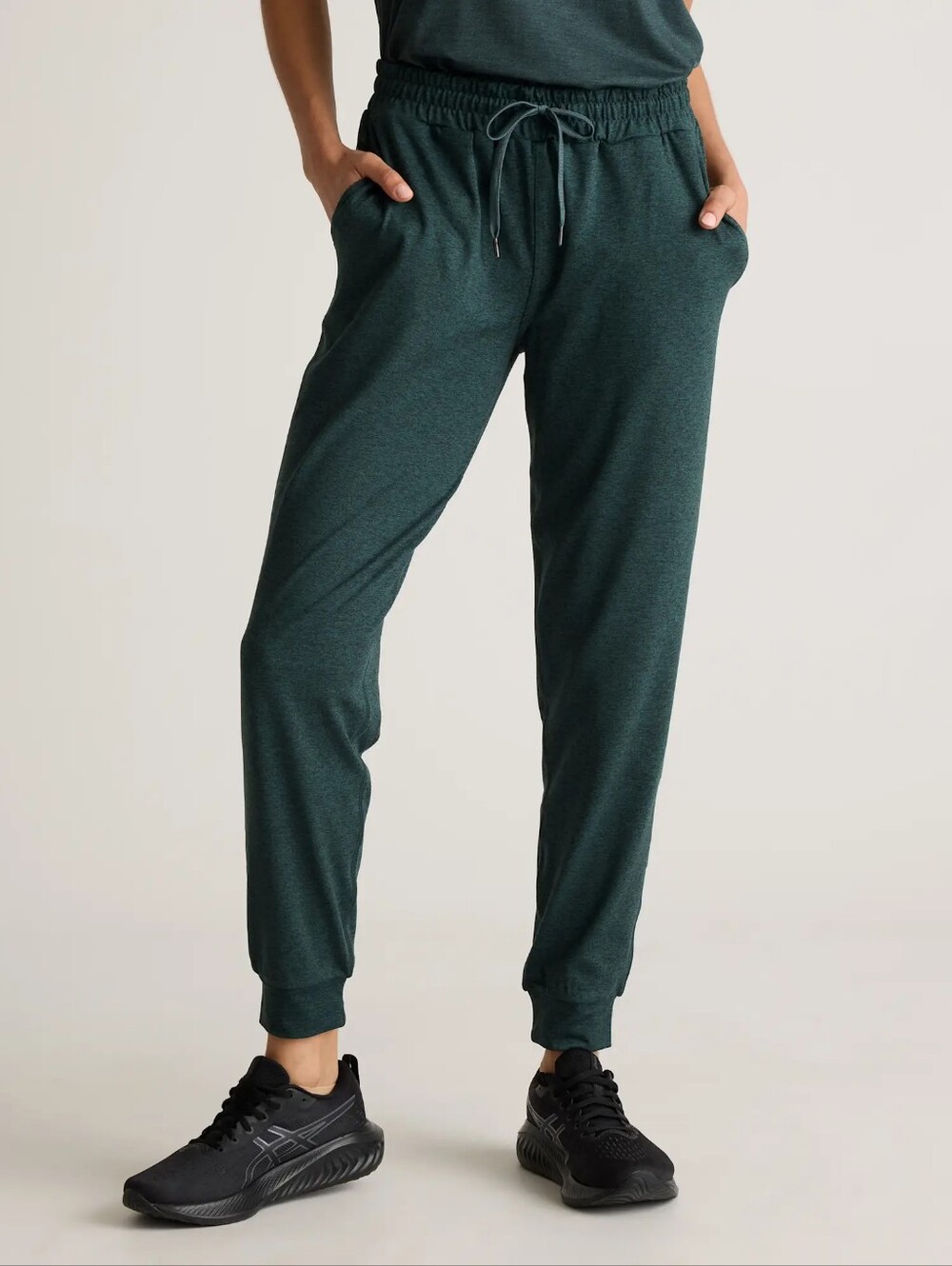 Quince | Heather Green Flowknit Mid-Rise Joggers Short Inseam Size Large
